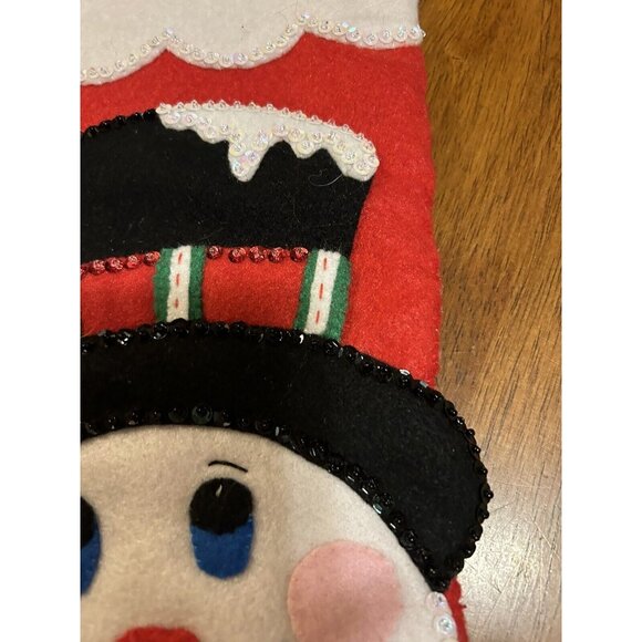 DesignWorks Crafts Felt Christmas Stocking Handcrafted "Pointsettia Snowman" 18" - Picture 7 of 9